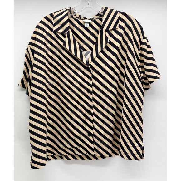 A new day M Striped Black and Cream Front Button Top - Picture 2 of 10